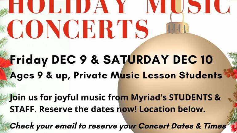 Holiday Music Concerts: Friday Dec 9 & Saturday Dec 10